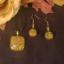 Load image into Gallery viewer, Pretty Dichroic Fused Glass Jewelry Gift Set Brown and Gold