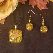 Load image into Gallery viewer, Pretty Dichroic Fused Glass Jewelry Gift Set Brown and Gold