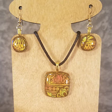 Load image into Gallery viewer, Pretty Dichroic Fused Glass Jewelry Gift Set Brown and Gold
