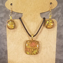 Load image into Gallery viewer, Pretty Dichroic Fused Glass Jewelry Gift Set Brown and Gold