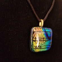 Load image into Gallery viewer, Stunning Dichroic fused glass pendant, necklace, gift, rainbow boho jewelry