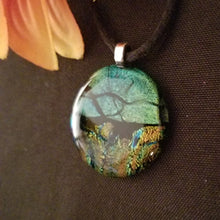 Load image into Gallery viewer, Dichroic Fused Glass Jewelry pendant, sparkle, gift, surrealistic landscape
