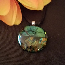 Load image into Gallery viewer, Dichroic Fused Glass Jewelry pendant, sparkle, gift, surrealistic landscape
