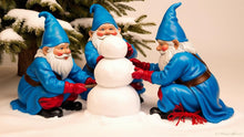Load image into Gallery viewer, Gnomes in blue building snowmen 4 pngs digital download