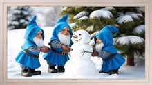 Load image into Gallery viewer, Gnomes in blue building snowmen 4 pngs digital download