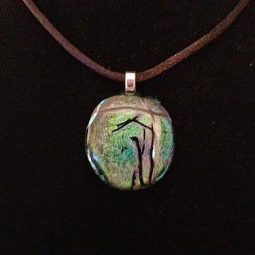 Dichroic fused glass jewelry necklace gift, present, green and blue
