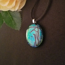 Load image into Gallery viewer, Dichroic fused glass jewelry necklace gift, present, green and blue
