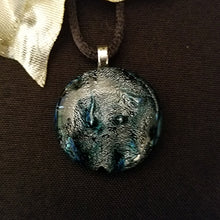 Load image into Gallery viewer, Dichroic fused glass pendant, silver gray blue sparkly gift
