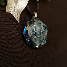 Load image into Gallery viewer, Dichroic fused glass pendant, silver gray blue sparkly gift