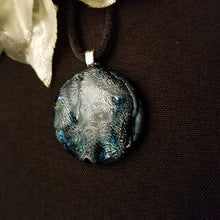 Load image into Gallery viewer, Dichroic fused glass pendant, silver gray blue sparkly gift