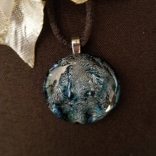 Load image into Gallery viewer, Dichroic fused glass pendant, silver gray blue sparkly gift