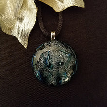 Load image into Gallery viewer, Dichroic fused glass pendant, silver gray blue sparkly gift
