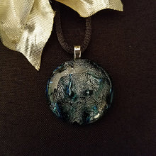Load image into Gallery viewer, Dichroic fused glass pendant, silver gray blue sparkly gift