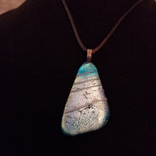 Load image into Gallery viewer, Sparkling dichroic fused glass jewelry, necklace, pendant, gift, silver blue
