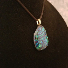 Load image into Gallery viewer, Sparkly Dichroic fused glass necklace blue green gold pendant gift
