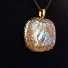 Load image into Gallery viewer, Dichroic Fused Glass Jewelry Pendant necklace Copper Rainbow unisex present
