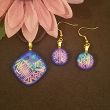 Load image into Gallery viewer, Dichroic Fused Glass Jewelry Set Blue Gift Present