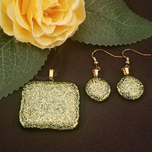 Load image into Gallery viewer, Sparkly Gold/Green Dichroic Fused Glass Jewelry Set Gift