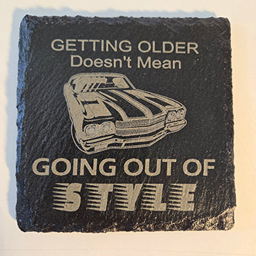 Classic Car Themed Laser Engraved Slate Coaster funny phrase, gift getting older saying