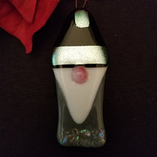 Load image into Gallery viewer, Charming gnome fused glass ornament dichroic glass silver blue grey black #bauble #treeornament #winter #gnome #gonk