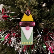 Load image into Gallery viewer, Cute gnome fused glass ornament dichroic glass green yellow gonk