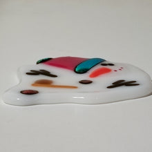 Load image into Gallery viewer, Adorable Vegas Melted snowman ornament red hat, fused glass, bauble quirky