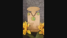 Load and play video in Gallery viewer, Dazzling Dichroic Glass Jewelry, Bling, Gold, Green Handmade Pendant Earrings sparkle, gift, jewelry set
