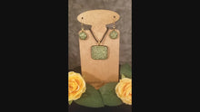 Load and play video in Gallery viewer, Sparkly Gold/Green Dichroic Fused Glass Jewelry Set Gift
