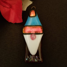 Load image into Gallery viewer, Kawaii gnome fused glass ornament dichroic glass red blue #decoration #holidayornament #winter #gnome #gonk