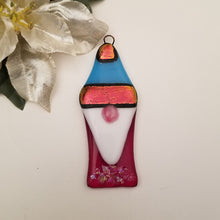 Load image into Gallery viewer, Kawaii gnome fused glass ornament dichroic glass red blue #decoration #holidayornament #winter #gnome #gonk