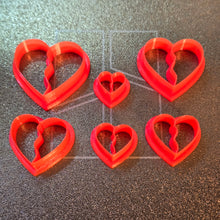Load image into Gallery viewer, BFF Heart clay cutters 6 piece set, 3d printed, earrings pendants #BFFgift #BFF #bestfriendsforever