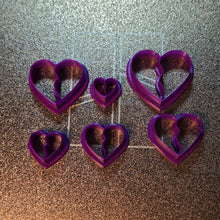 Load image into Gallery viewer, BFF Heart clay cutters 6 piece set, 3d printed, earrings pendants #BFFgift #BFF #bestfriendsforever