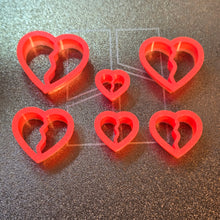 Load image into Gallery viewer, BFF Heart clay cutters 6 piece set, 3d printed, earrings pendants #BFFgift #BFF #bestfriendsforever