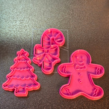 Load image into Gallery viewer, Christmas Cookie Cutter Stamp Set, Gingerbread Man Candy Cane Tree 3d printed #cookiecutters