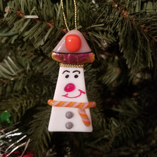 Load image into Gallery viewer, Fused Glass Snowman ornament bauble orange lavendar