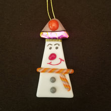 Load image into Gallery viewer, Fused Glass Snowman ornament bauble orange lavendar