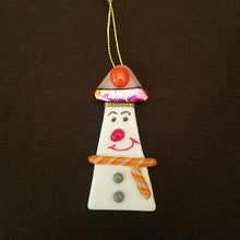 Load image into Gallery viewer, Fused Glass Snowman ornament bauble orange lavendar