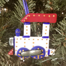 Load image into Gallery viewer, Train Ornament fused Glass Decoration red white blue americana