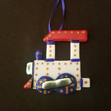 Load image into Gallery viewer, Train Ornament fused Glass Decoration red white blue americana