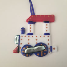Load image into Gallery viewer, Train Ornament fused Glass Decoration red white blue americana