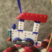 Load image into Gallery viewer, Train Ornament fused Glass Decoration red white blue americana