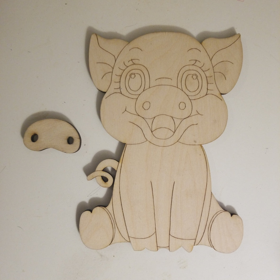 DIY Wood blank cut out, undecorated, Happy Pig Paint Project paint by line