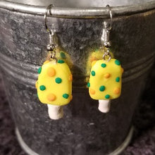 Load image into Gallery viewer, Cream Popsicle earrings, lemon cream, yellow and green,Fake bake Jewelry, faux food earrings, Earrings, kawaii, earrings cute earrings, earrings for girls, teenage fashion Accessory, sculpey clay, food earrings