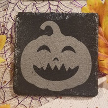 Load image into Gallery viewer, Halloween coasters, set of 4, Halloween fun, jack-o-lantern coaster, pumpkin, table protector
