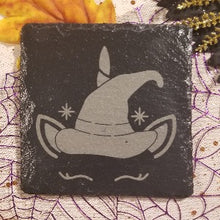 Load image into Gallery viewer, unicorn witch Halloween coasters, set of 4, Halloween fun, unicorn coaster, unicorn witch, table protector