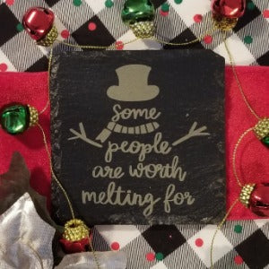 Winter or Christmas holiday coaster. Slate coaster is engraved with the phrase 