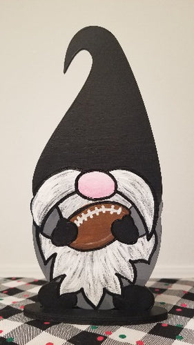 wood gnome, Acrylic painted wood freestanding gnome with football 4x7x1 inches big sports gnome, football, nfl
