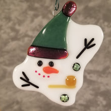 Load image into Gallery viewer, Melted Snowman Ornament Holiday tree decoration, handmade glass ornament