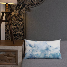 Load image into Gallery viewer, 20x12 allover print Premium Pillow, blue and white abstract design, polyester case, machine washable