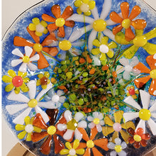 Load image into Gallery viewer, Glass Bowl, floral, flowers texture, glass, spring flowers, white, orange, yellow dimensional bowl functional art